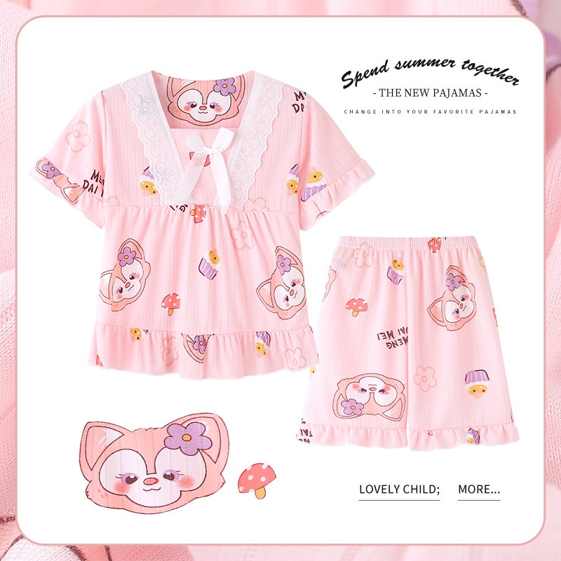 Bộ Đồ Ngủ Kuromi Ngắn Tay Họa Tiết Sanrio Cinnamorol Pijama Cho Bé Gái
