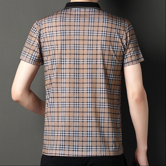 Áo Thun POLO Tay Ngắn Vải Lụa Mỏng Cỡ Lớn In Họa Tiết Kẻ Sọc Thời Trang Cho Nam Trung Niên