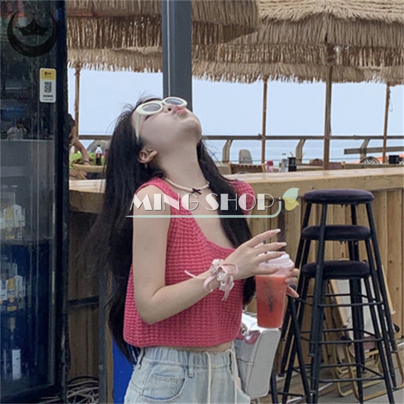 Áo Dệt Kim Sát Nách Cổ Tròn Màu Sắc Thời Trang Mùa Hè Cho Nữ