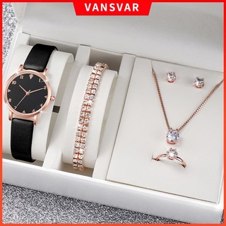 Đồng hồ nữ thời trang dây da bộ trang sức đồng hồ thạch anh nhỏ