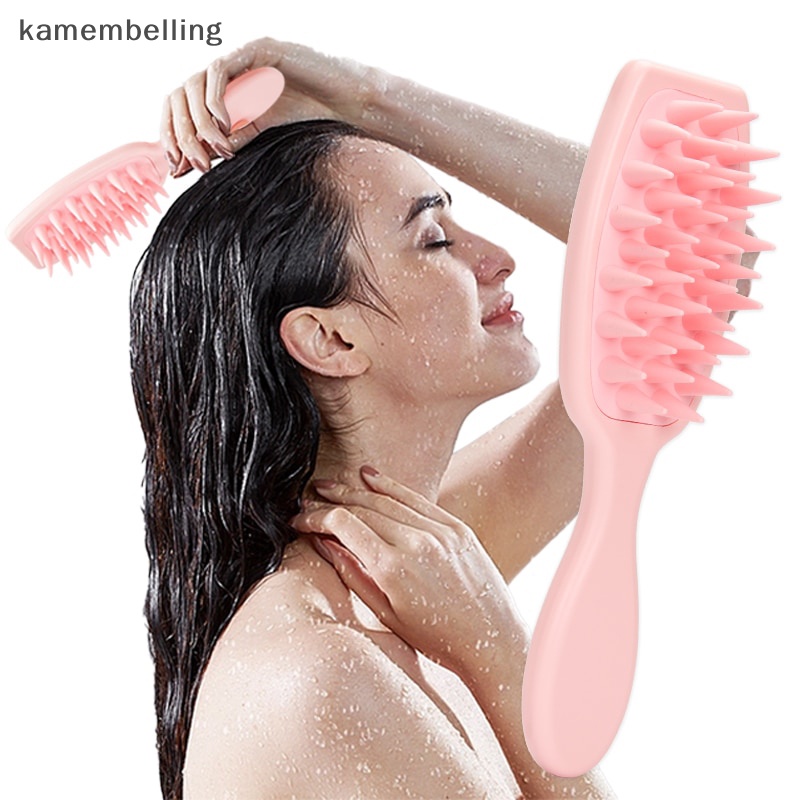 Kamembelling đầu silicon mềm lược massage da đầu tay cầm silicone làm sạch lược gội đầu bàn chải massage cho tiệm rửa đầu en