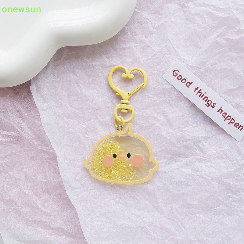Onewsun phim hoạt hình sáng tạo động vật dễ thương acrylic keychain quicksand mặt dây chuyền chìa khóa thời trang kawaii phụ kiện chìa khóa xe hơi túi ch trang trí mới