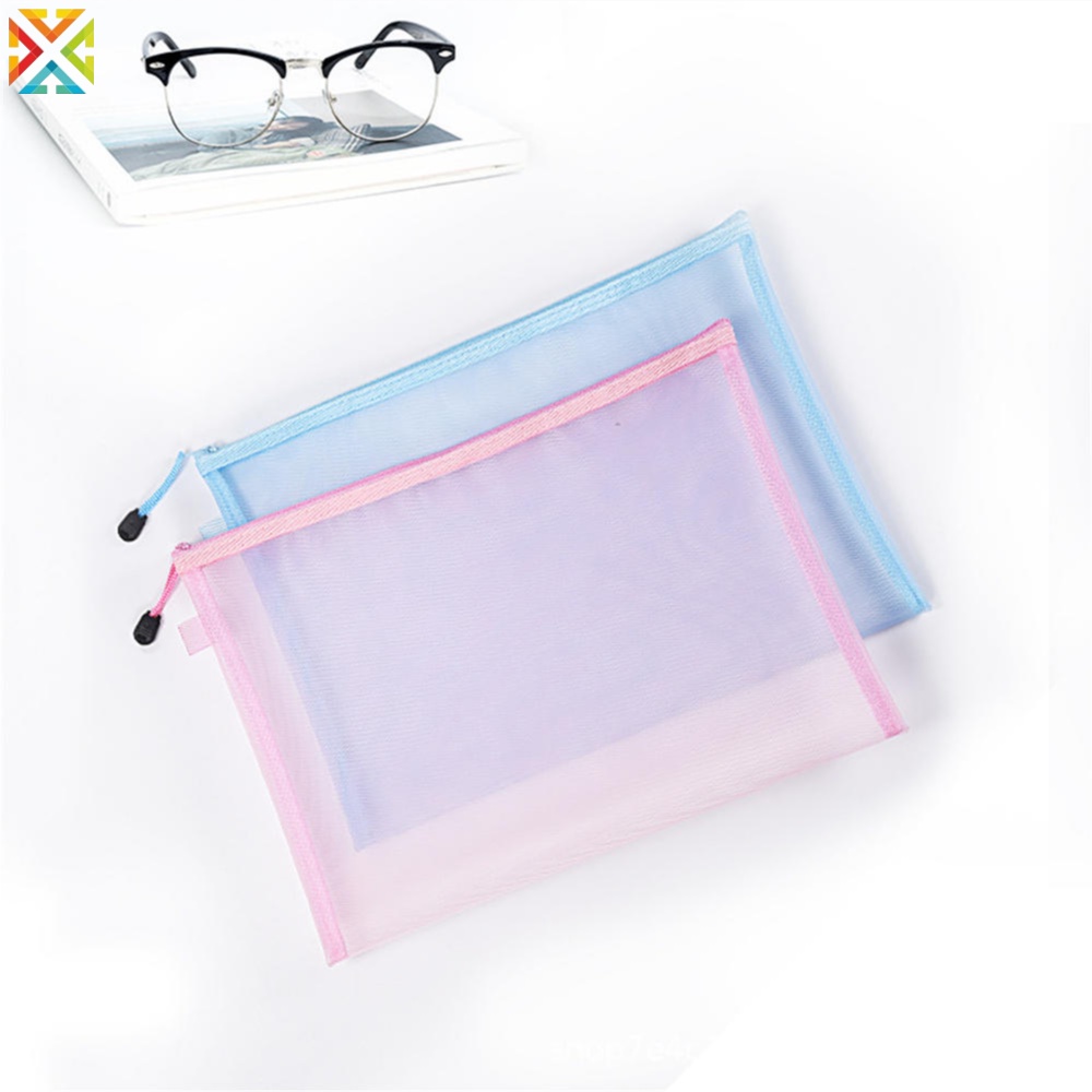 Túi đựng hồ sơ lưới nylon a4 a5 dây kéo trong suốt túi đựng thông tin giấy văn phòng túi đựng bút sinh viên