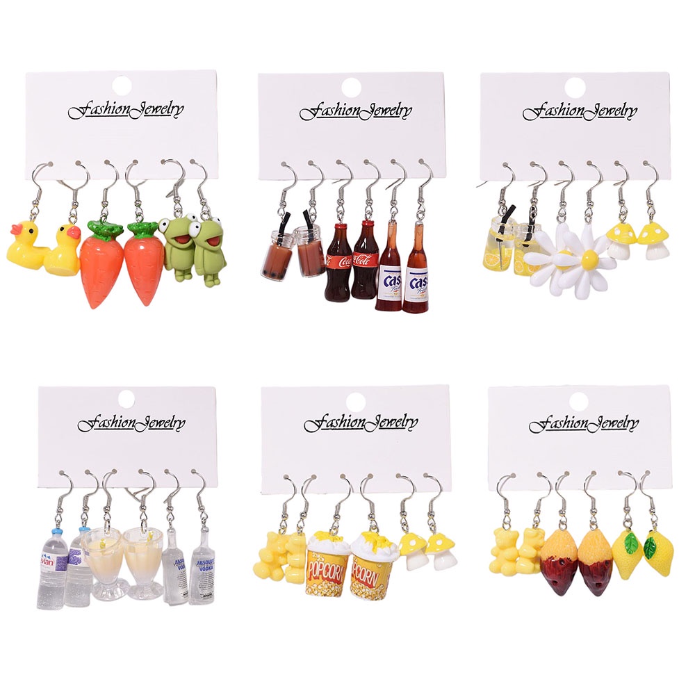 Thời trang sáng tạo nấm gấu hoa mặt dây chuyền móc bông tai cho phụ nữ cô gái chai bỏng ngô nhựa bông tai đồ trang sức quà tặng