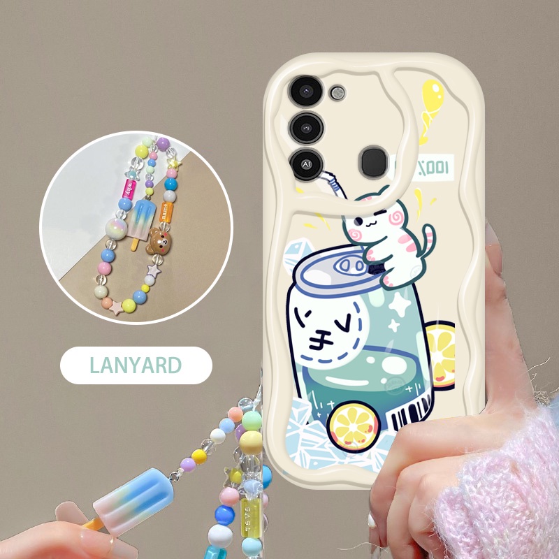 Ybd ins style phone case for infinix tecno spark go 2022 spark 8c kg5 kg5j kg5k spark 9 tecno kg5p chai soda dễ thương và họa tiết mèo con với vòng đeo tay kem lridescence