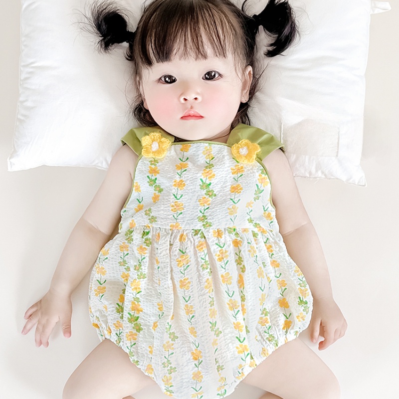 Mùa hè mới bé gái bodysuit ngắn tay 0-24 tháng công chúa romper siêu dễ thương phong cách hàn quốc