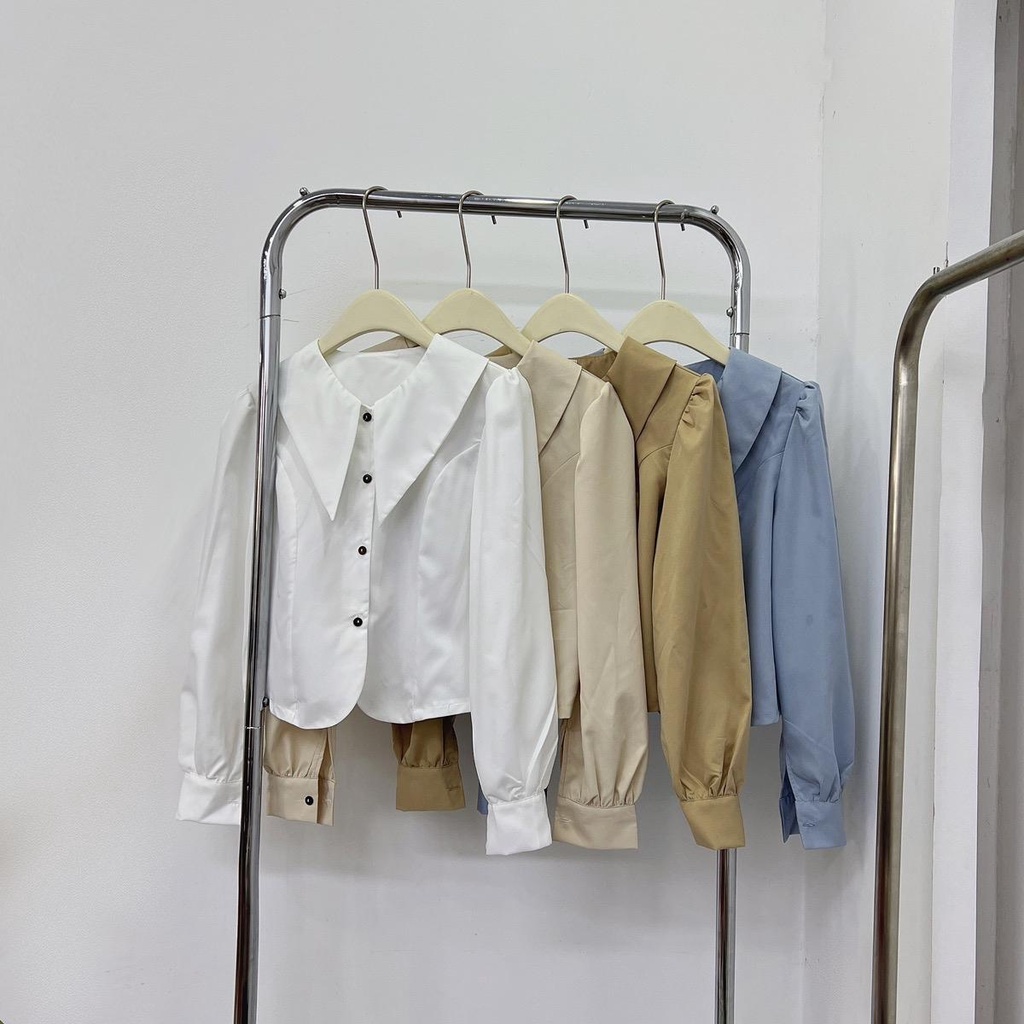 Áo Sơ mi nữ Croptop cổ sen chất Thô lụa mềm Vivienne house