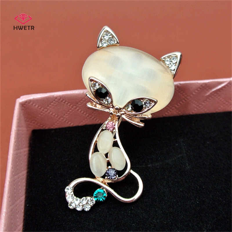 Ghim cài áo HWETR cáo đá opal trang sức nữ thời trang dễ thương