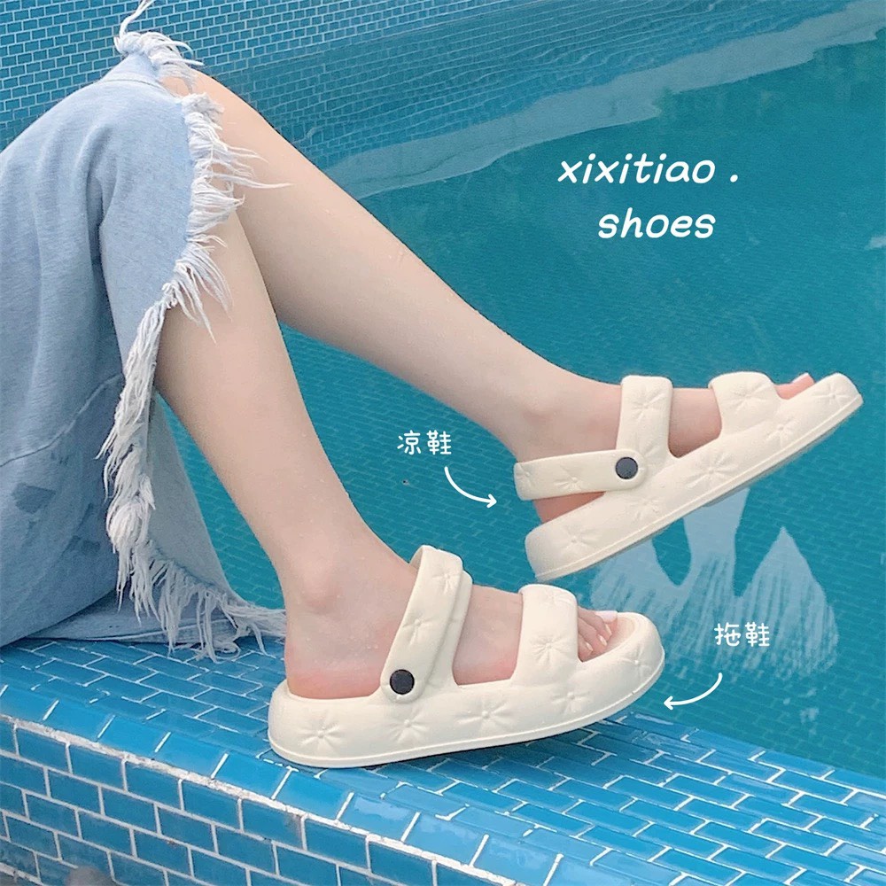 Dép sandal bánh mì 2 quai ngang đế cao 3,5cm chất EVA siêu nhẹ êm chân đi mưa đi biển NEW 2023 - iDÉP GL026