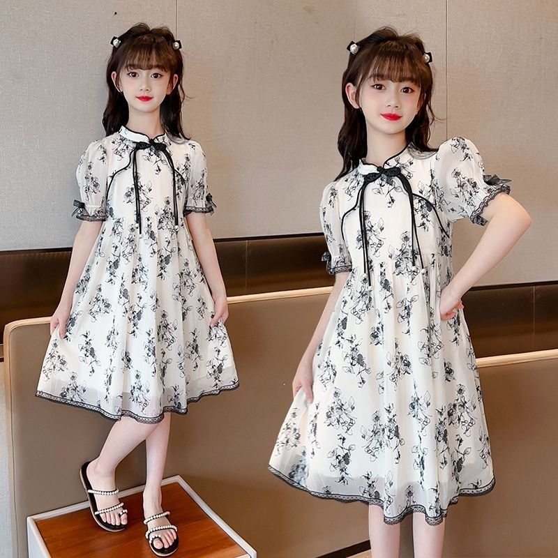 Đầm Sườn Xám In Họa Tiết Thời Trang Mùa Hè Mới Cho Bé Gái