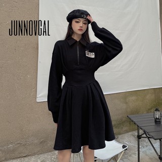 JUNNOVGAL Nữ Thời Trang Mới Màu Đen Kích Thước Lớn Skinny Eo Bao Đầm