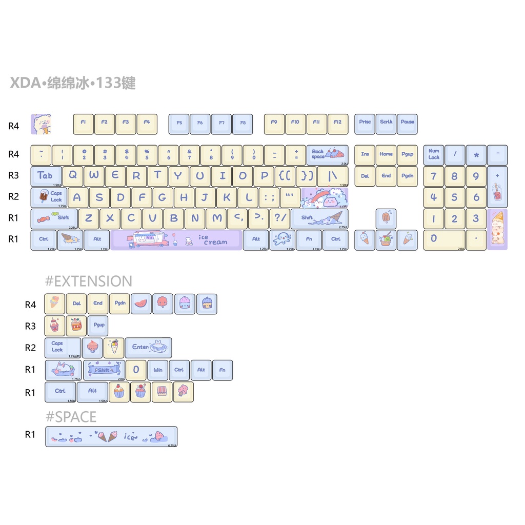 Marshmallow ice cream keycaps xda profile cartoon pbt dye sub bàn phím cơ keycap