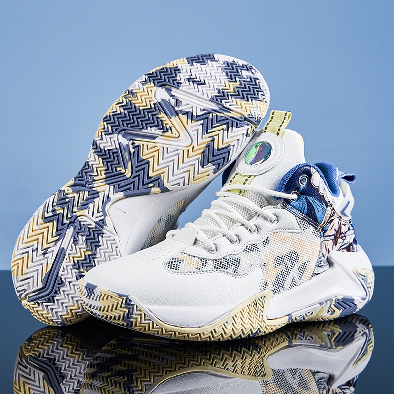Big size 39-48 high top men basketball shoes non-slip make noise spike đế cao su thoáng khí đan nam thể thao giày thể thao màu trắng thời trang chạy bộ quần vợt running man giày thể thao