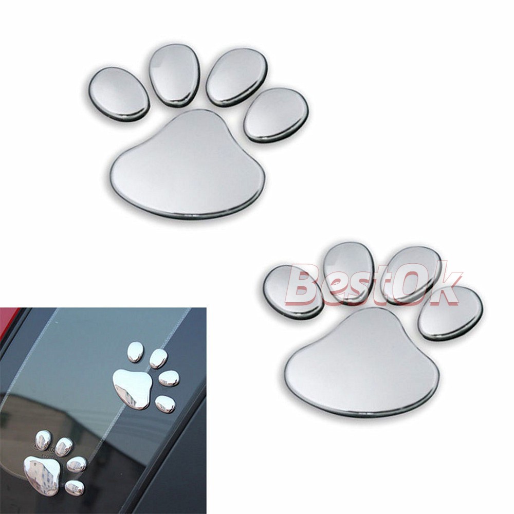 2 cái gấu chó động vật chân dấu chân ô tô cửa sổ cản thân decal stickeror tự động sáng tạo dán 3d phụ kiện ngoại thất