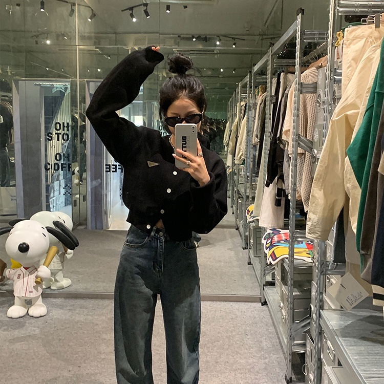 Usd ✿ Thời trang dệt kim cardigan áo len màu rắn dài tay áo ngắn phụ nữ hàng đầu