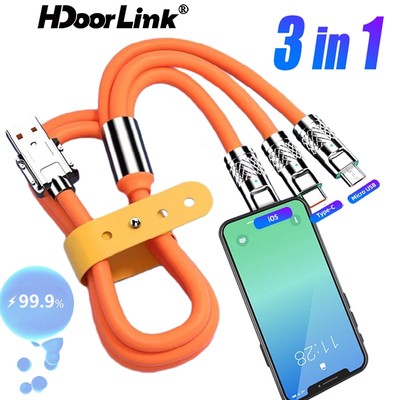 Cáp sạc siêu nhanh HDOORLINK 3 trong 1 120w 6a type-c 2a micro usb 2.4a thích hợp cho ios