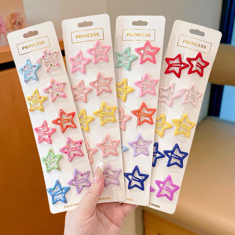 Set 10 Kẹp Tóc Mái Ngôi Sao Hình Hoạt Dễ Thương Thời Trang Hàn Quốc Cho Bé Gái