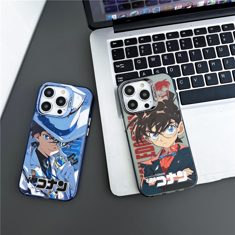 Màu bạc mờ anime thám tử lừng danh conan vỏ điện thoại hoạt hình cho iphone 14 13 12 11 bìa