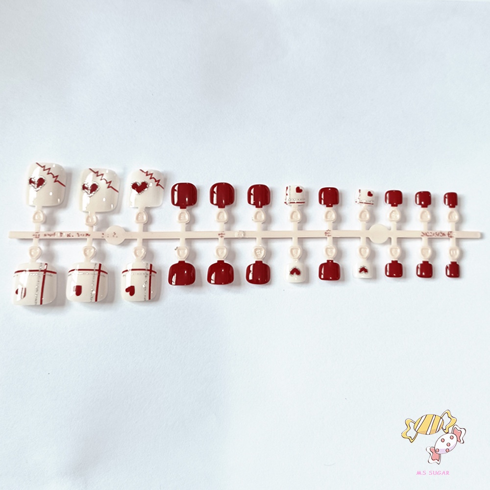 YADORNOS Nhấn vào móng chân màu đỏ trái tim giả móng tay giả móng chân giả thời trang móng chân nhân tạo