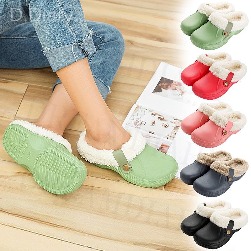 Mùa đông đàn ông phụ nữ dép đi trong nhà sang trọng không thấm nước eva ấm áp guốc lông thú những người yêu thích trang chủ giày sàn trong nhà cho nữ hick nền tảng phẳng
