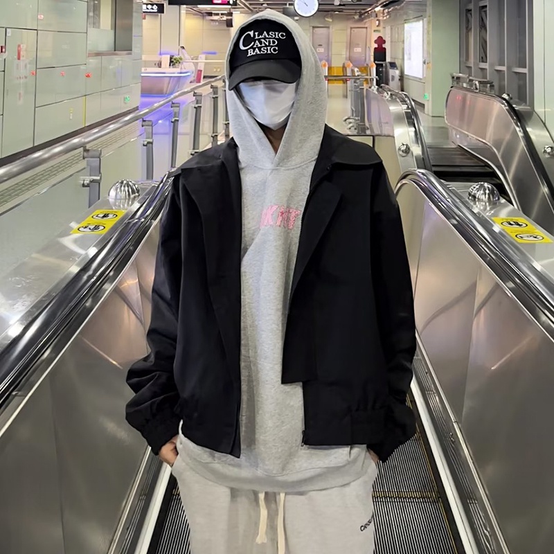 Kyushuad Áo Khoác Có Nón Tay Dài Màu Trơn  Tiêu Chuẩn harajuku Thời Trang Trẻ Trung Cho Nam