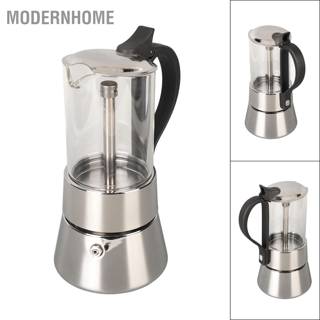 ModernHome Moka Pot Mặt Kính Pha Lê Thép Không Gỉ Bếp Cổ Điển Ý Cà Phê Cho 6 Ly