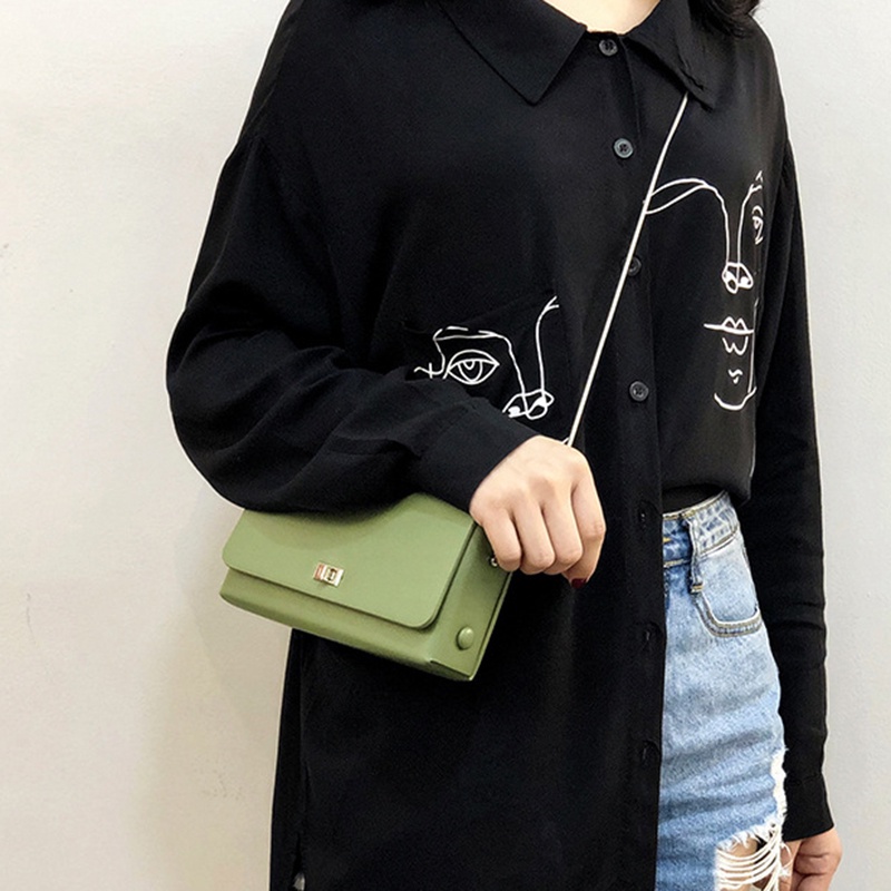 Túi Đeo Chéo Hình Vuông Nhỏ Màu Trơn Phong Cách Hàn Quốc Dễ Phối Đồ Thời Trang Cho Nữ