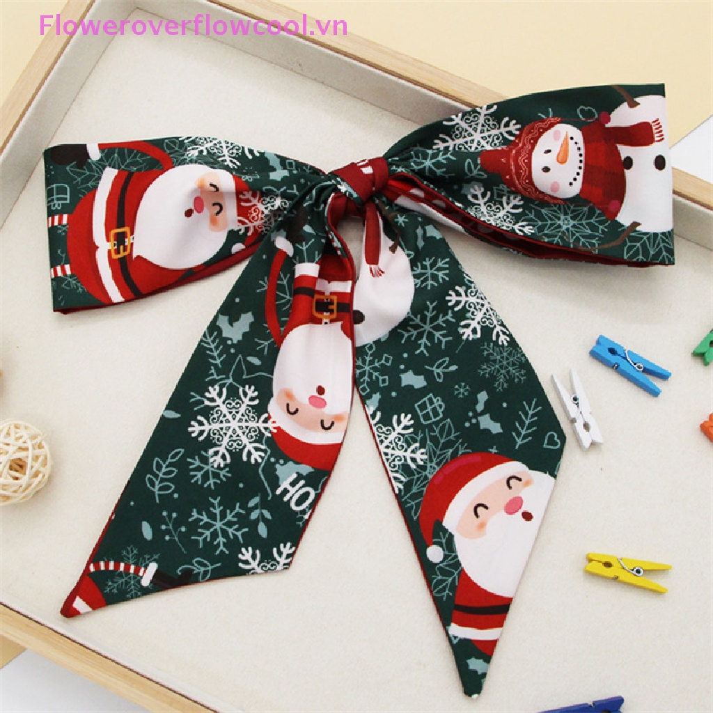 Fofc Khăn Quàng Cổ Thắt Nơ Bằng Lụa In Họa Tiết Giáng Sinh Thời Trang Cho Nữ