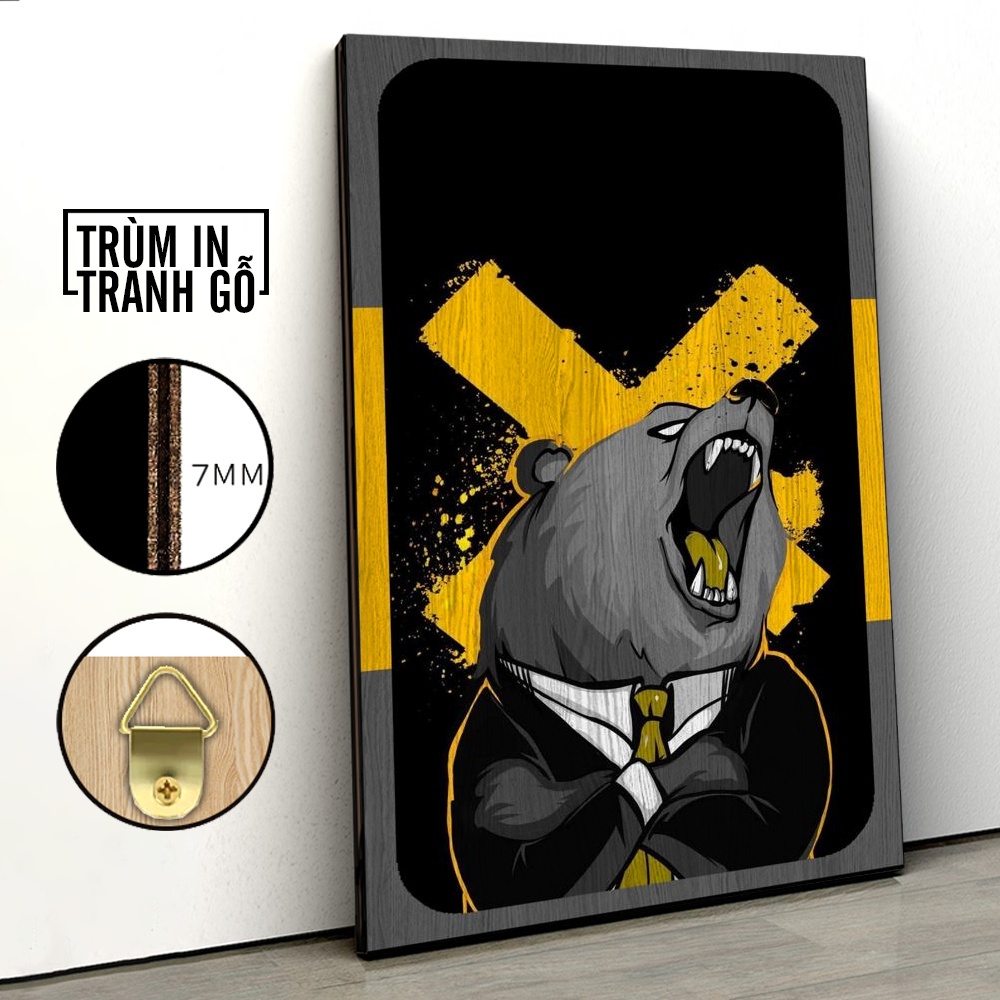 Tranh in gỗ trang trí nội thất Gấu Mặc Vest Suit 7 decor phòng ngủ phòng khách văn phòng