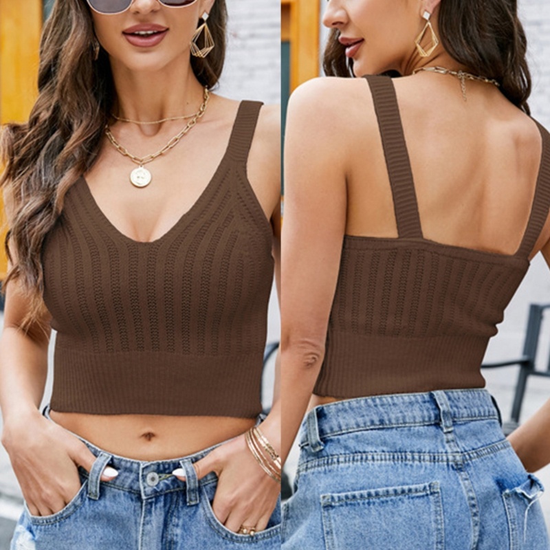 Xiangbao Áo Tanktop Đan Móc Cổ Chữ V Thời Trang Mùa Hè Cho Nữ