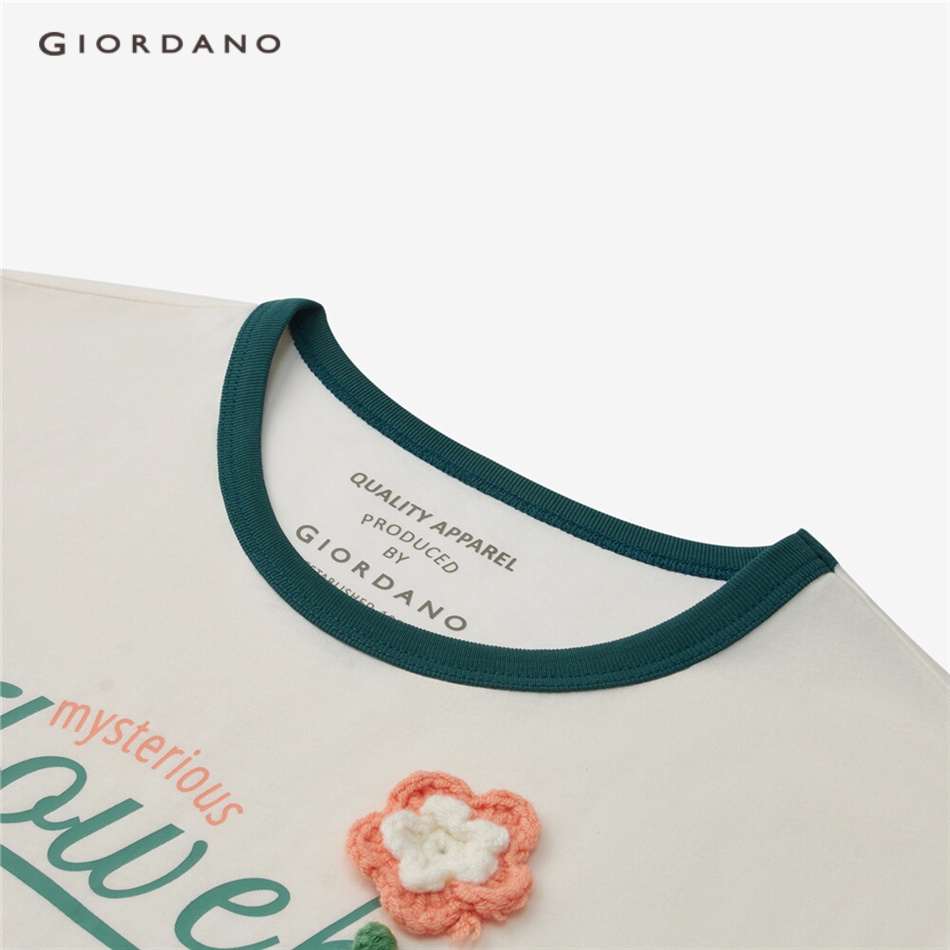 GIORDANO WOMEN Flower crochet contrast color cotton tee 05323434