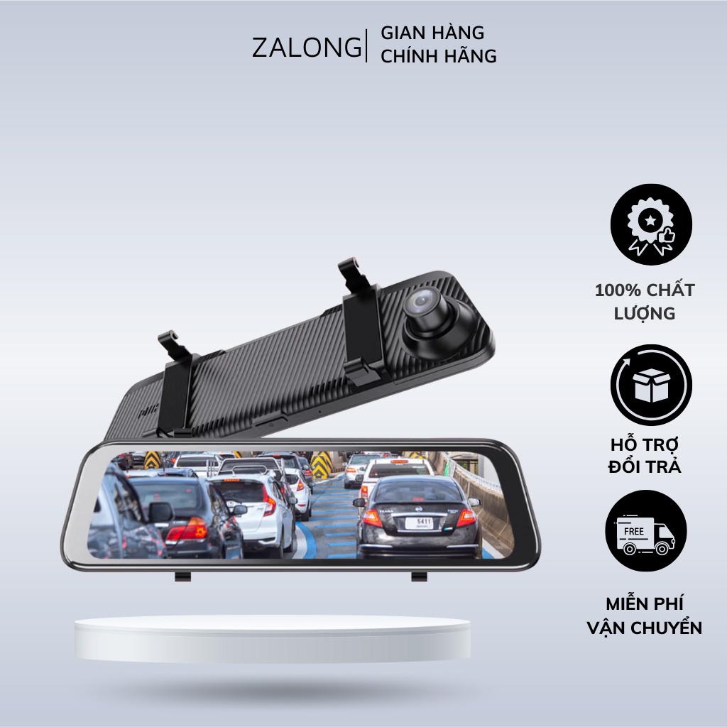 Camera hành trình D10, camera gương 10inch FullHD, tích hợp cam lùi, có cảnh báo giao thông BH 12T -Hàng Chính Hãng