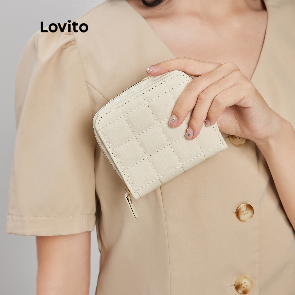 Ví giữ thẻ LOVITO có khóa kéo màu trơn thanh lịch dành cho nữ L48BA043 (trắng/ hồng/ xanh lá/ đen)