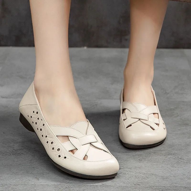 Xăng đan Da Đế Mềm Thoải Mái Dành Cho Phụ Nữ Trung Niên