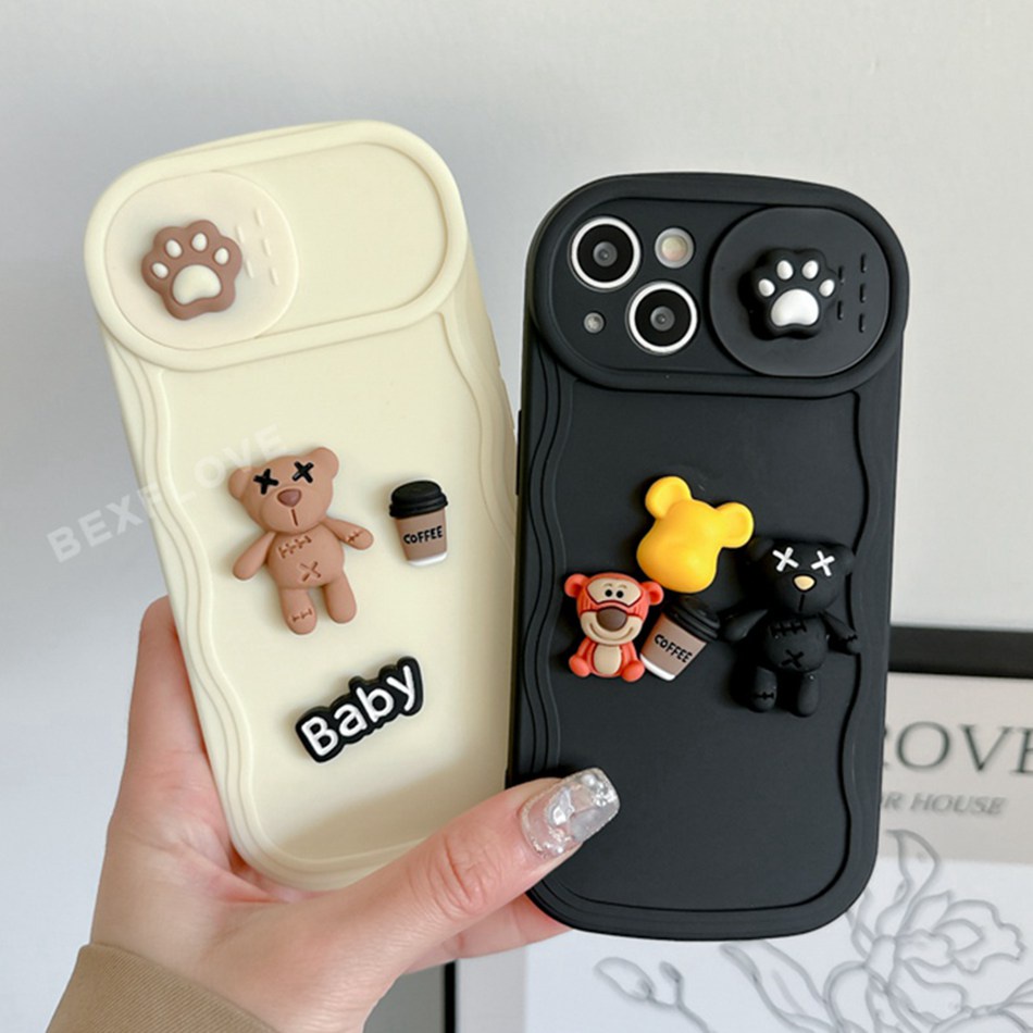 Ốp Điện Thoại Silicon Mềm Chống Sốc Hình Gấu 3D Cho IPhone 11 12 13 14 Pro Max Plus 14pro 13Pro 12Pro 12Promax 13Promax 14Promax