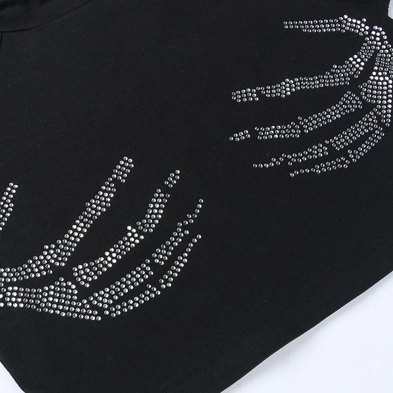 DUNEA Áo Dệt Kim Ngắn Tay Cổ Tròn Đính Đá Thời Trang Cho Nữ