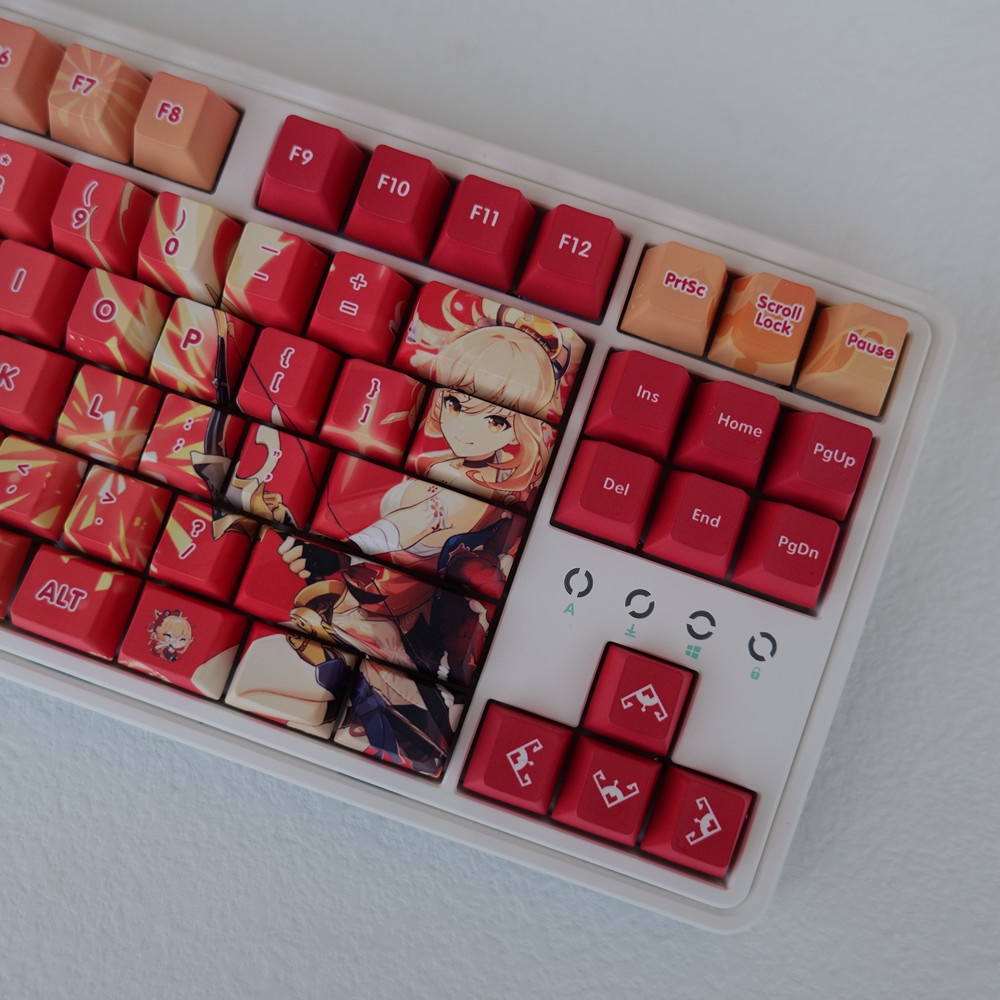 132 Phím Yoimiya Keycaps Cherry Profile Anime Genshin Impact PBT Dye Sub Bàn phím cơ Keycap
