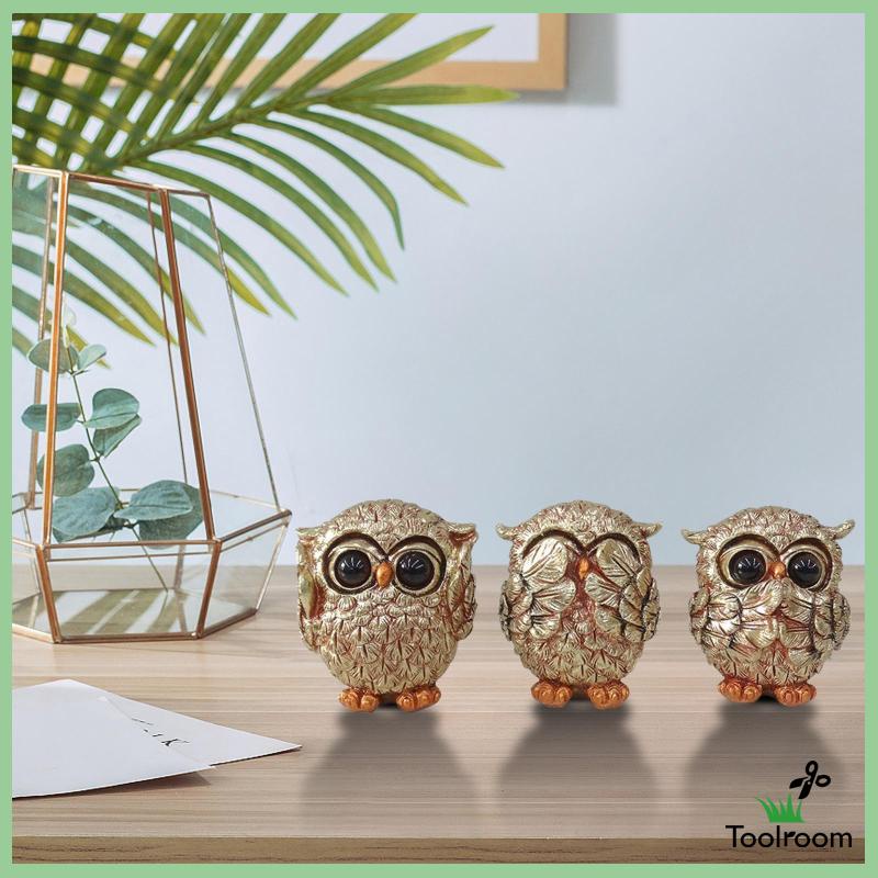 Set 3 Bức Tượng Chim Cú Bằng Nhựa Resin Trang Trí Phòng Khách