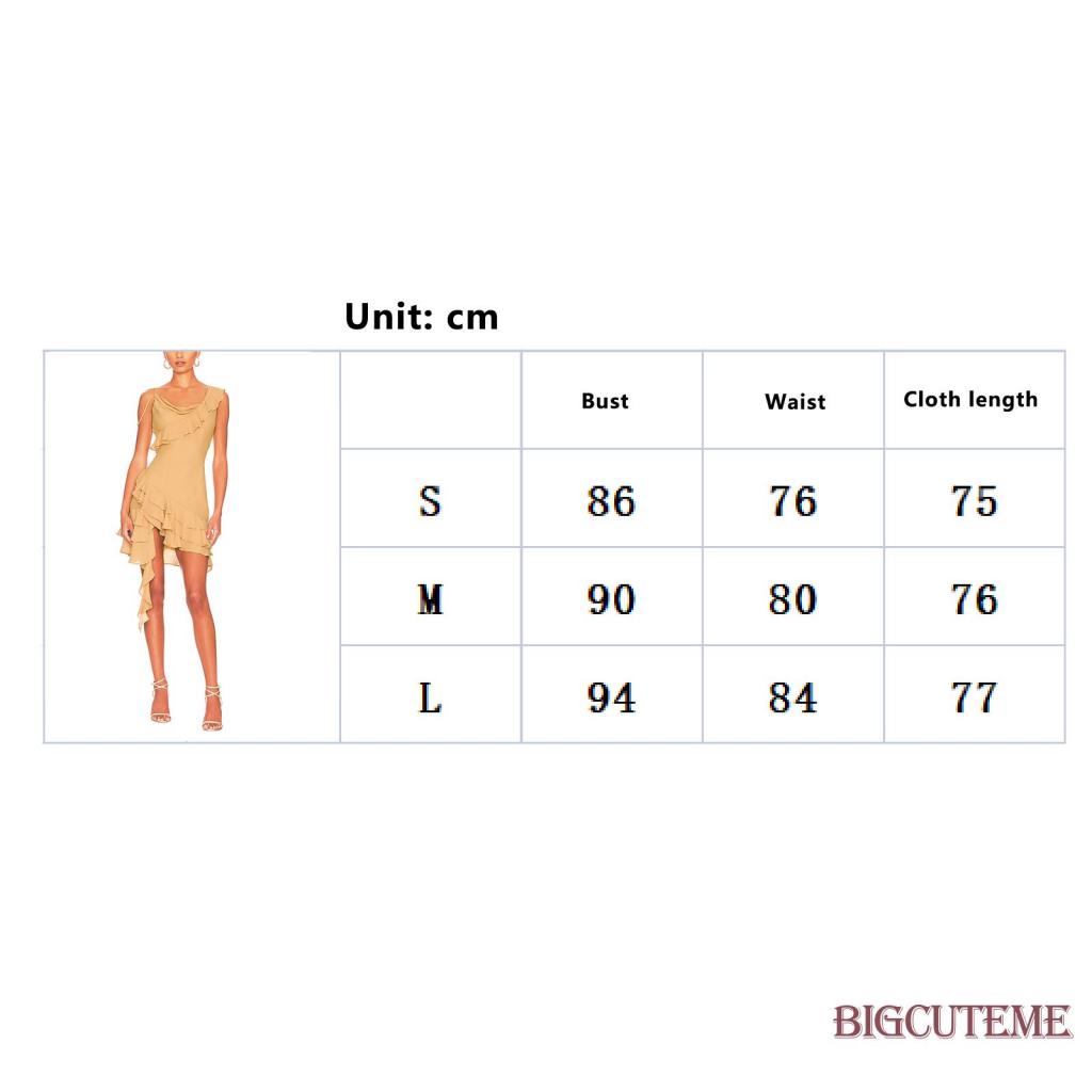 [] - Đầm Mini Ôm Dáng Không Tay Màu Trơn Viền Bèo Nhún Cho Nữ