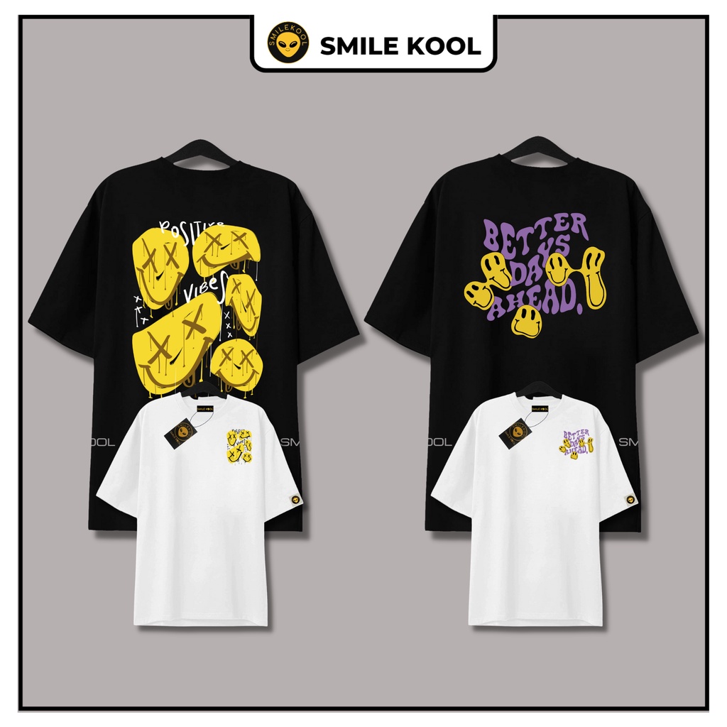 Áo Thun Tay Lỡ Smile Kool , in 2 mặt, Form rộng oversize, áo unisex nam nữ, vải cotton, smilekool shop
