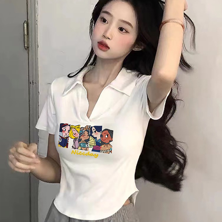 Áo Thun polo Ngắn Tay Form Ôm In Họa Tiết Thời Trang Mùa Hè