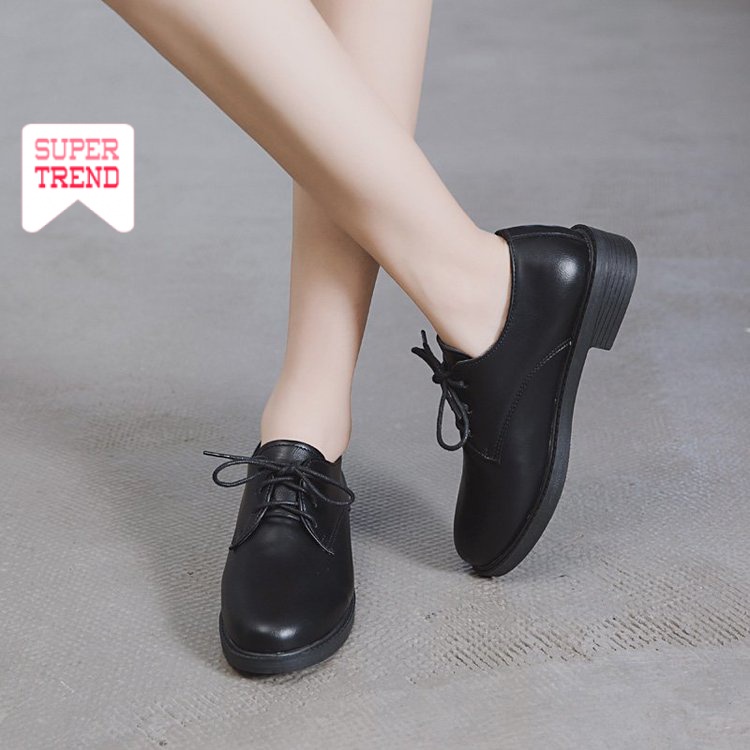 Giày da mũi tròn gót thấp phong cách thời trang Hàn dành cho phái đẹp