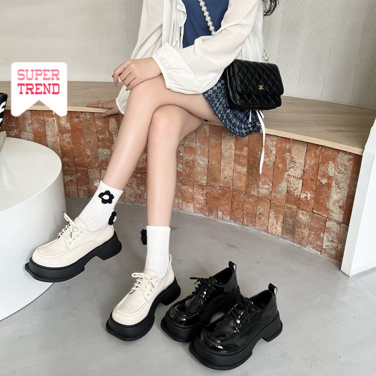 Giày Mũi Tròn Cột Dây Màu Trơn Kiểu Dáng Đơn Giản Thoải Mái Hợp Thời Trang