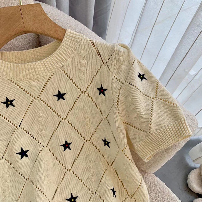 Áo Thun Dệt Kim Mỏng Tay Ngắn Phồng Thời Trang Mùa Hè