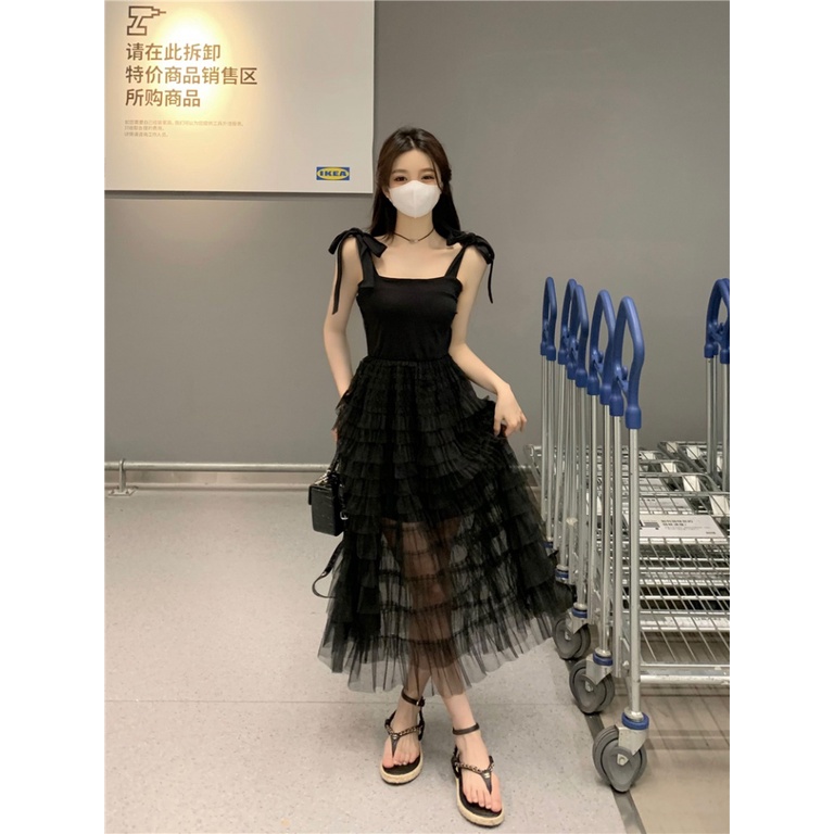 Đầm Đen Mùa Hè Cao Cấp Phong Cách Hepburn Pháp Sang Trọng Cho Nữ