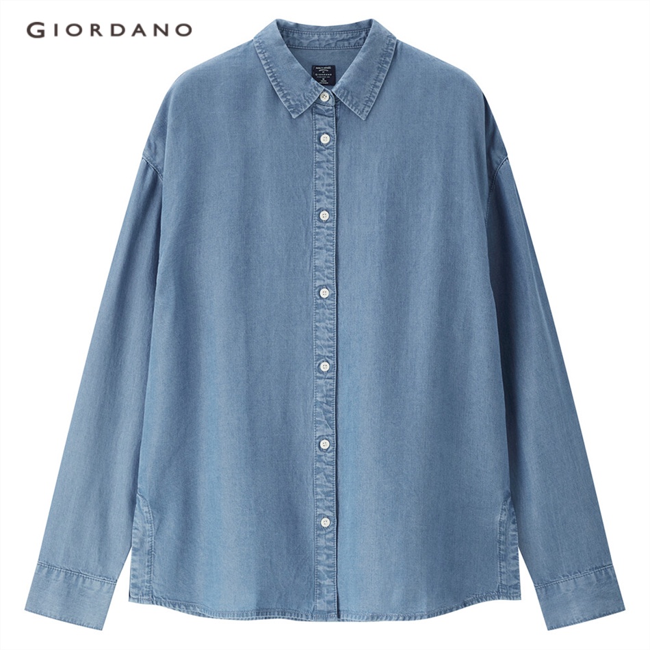 Áo sơ mi GIORDANO 05343107 vải denim tencel nhẹ tay dài dành cho nữ