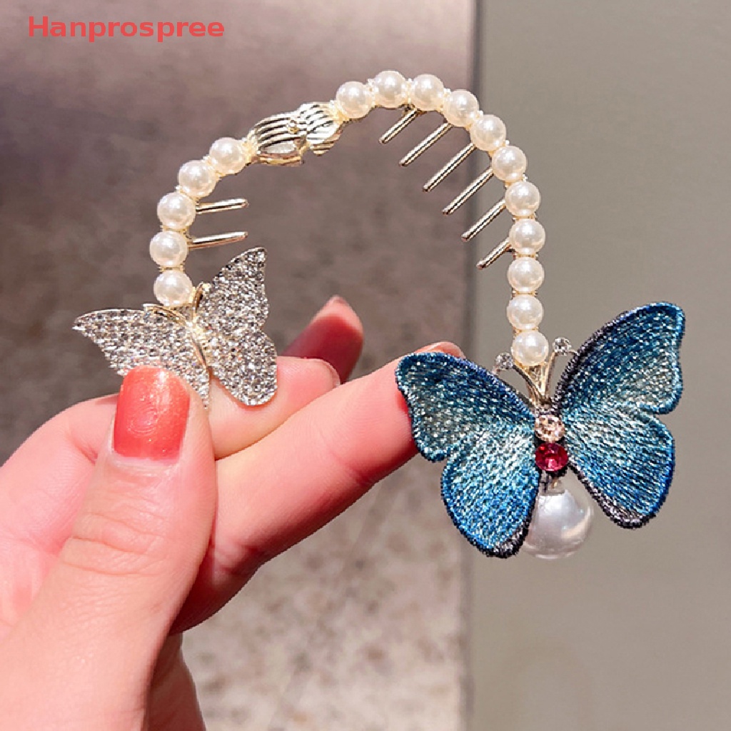 Kẹp Tóc Hình Bướm Đính Ngọc Trai Giả Phong Cách Cổ Điển Cho Nữ