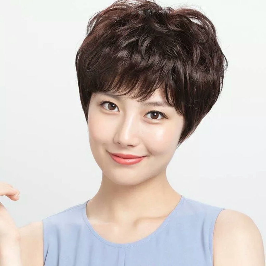 Bộ Tóc Giả Nguyên Đầu Trung Niên Ngắn Xoăn Nhẹ TN01 Hamin
