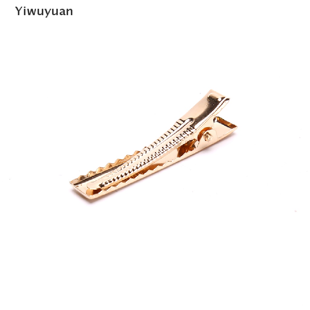 < Yiwuyuan > Set 100 Kẹp Tóc Cá Sấu Kim Loại Màu Vàng KC Phẳng Có Răng Dùng Để Tạo Kiểu Tóc DIY