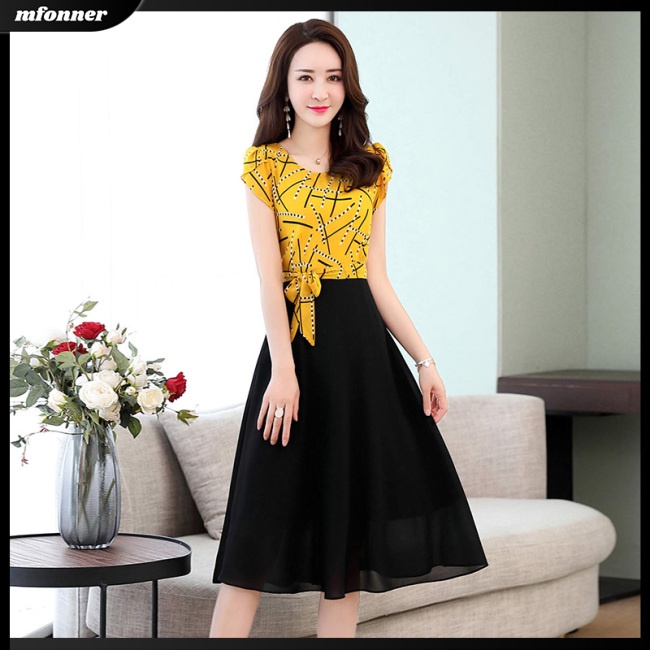 Đầm Dáng Chữ A Tay Ngắn Họa Tiết Kẻ Sọc Thời Trang Mùa Hè Cho Nữ